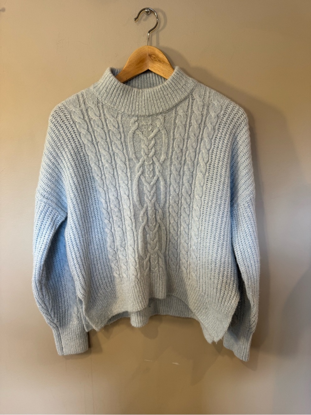 Abercrombie & Fitch Cable Knit Mock Neck Sweater Women’s XS Blue Pullover - Picture 2 of 4